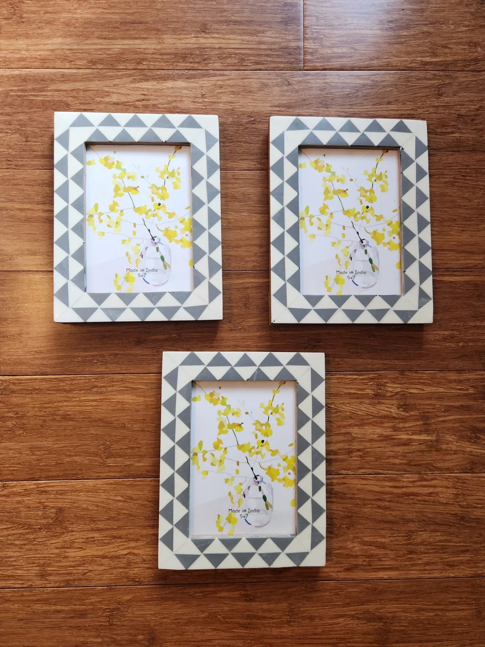 New Geometric Ivory and Gray Decorative Neutral Photo Frame Set - 3 Pack